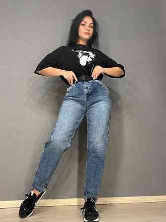 Джинсы женские SESSANTA 16484 MOM jeans высокая посадка увеличенные размеры стрейчевые с ремнем сини Одесса