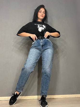 Джинсы женские SESSANTA 16484 MOM jeans высокая посадка увеличенные размеры стрейчевые с ремнем сини Одесса - изображение 1