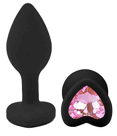 Силиконовая анальная пробка EGZO - Silicone Black Heart Plug Pink, size S Sex Aura Киев