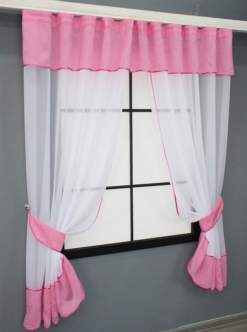 Кухонный комплект VR-Textil № 085к шторки с ламбрекеном белый с розовым 280х170 см (52-0729) Киев - изображение 2