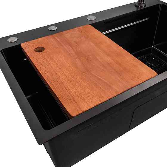 PLATINUM Кухонна мийка 75*45A PVD чорна Platinum Handmade "ВОДОСПАД" Коломыя