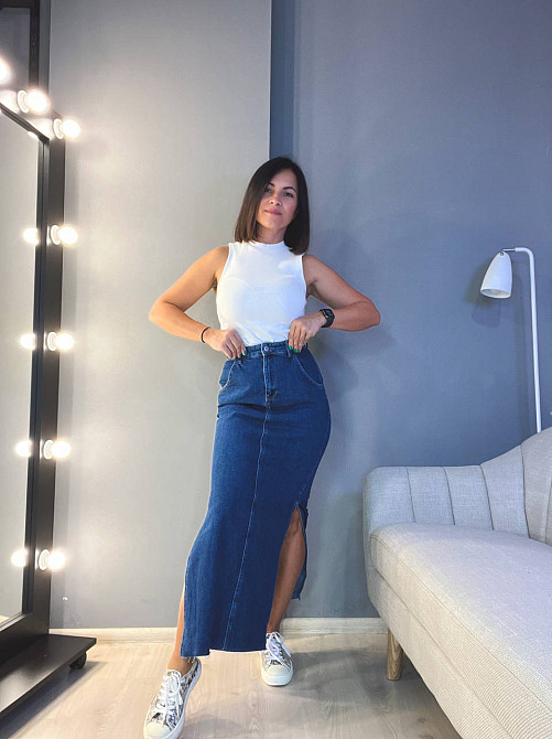 Юбка женская Zeo Basic 3808 джинсовая разрезы по бокам длинная синий, синий, 34 Киев - изображение 16