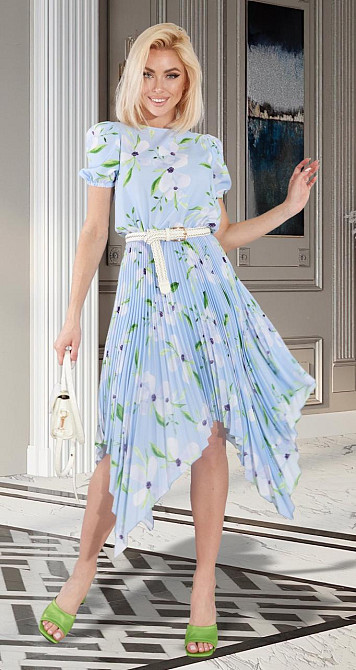 Красивое голубое платье плиссе (46) Киев - изображение 1