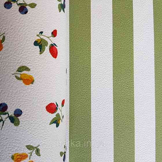 Обои виниловые на флизелине 0.53х10.05 Rasch Textil Petite Fleur 5 полосы зеленые салатовые белые Киев