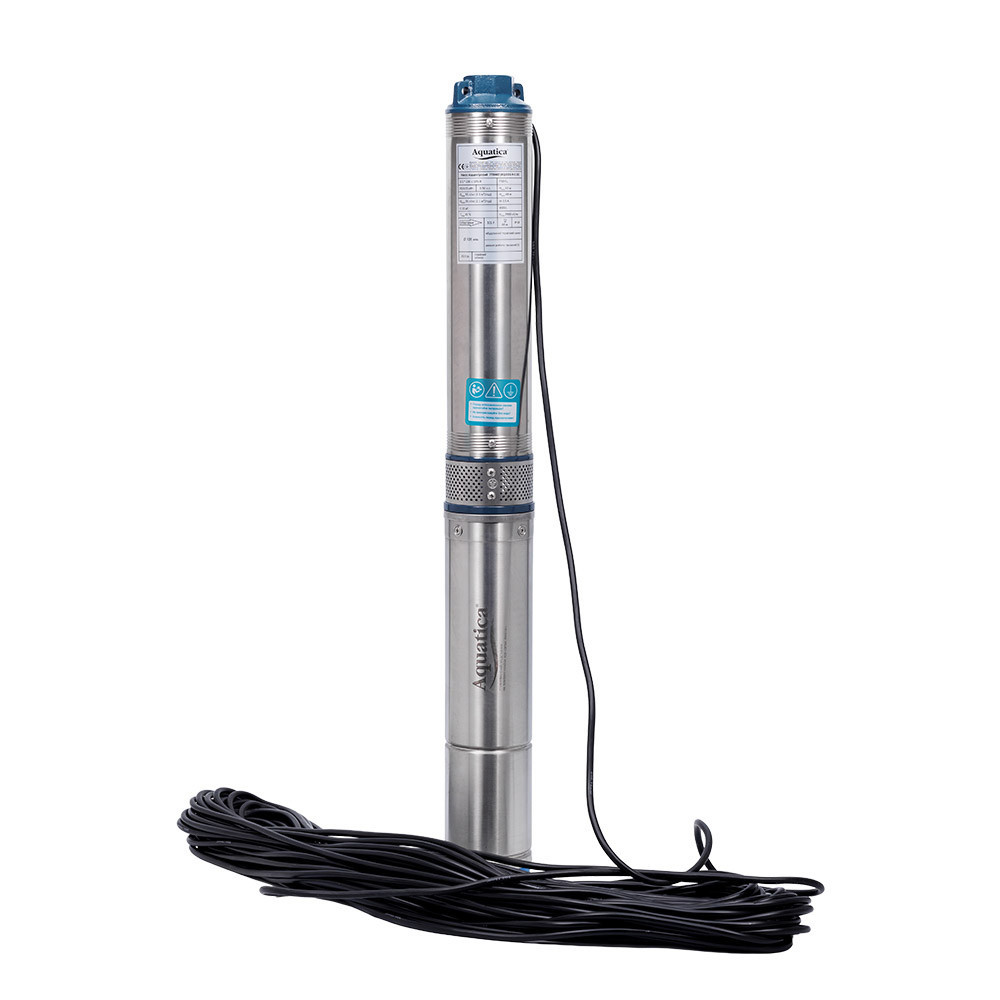 Насос центробежный 1.3кВт H 148(114)м Q 55(35)л/мин Ø102мм 70м кабеля mid AQUATICA 4QJED3-21-1.3 (778446) Ровно - изображение 1