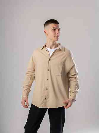 Темно-бежева лляна сорочка для чоловіків із довгим рукавом Pobedov Founder Київ