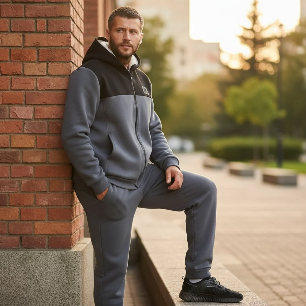 Мужской теплый костюм на флисе с мехом Серый 48/50 Харьков - изображение 1