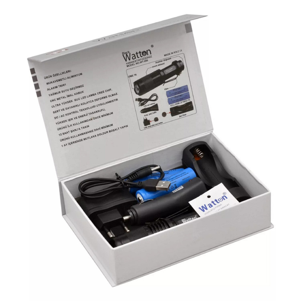 Світлодіодний акумуляторний ліхтар Watton WT-086 із зарядкою USB, від мережі 220V, 12V ліхтарик ручний алюмінієвий Кам'янець-Подільський - фото 7