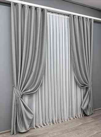 Комплект готових штор VR-Textil Шеніл однотонний № 1689ш Світло-сірий 150х270 см 2 шт (39-853) Київ