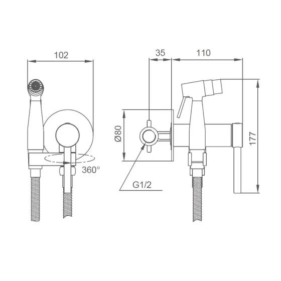 Гігієнічний душ прихованого монтажу Gappo G7206-9 графіт Київ