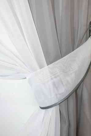 Кухонные шторы VR-Textil № 090к с ламбрекеном и подвязками серый с белым 280х170 см (50-310) Киев