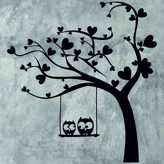 Декоративное настенное Панно «Совы на ветке», Декор на стену 90*66 см, Черный Киев