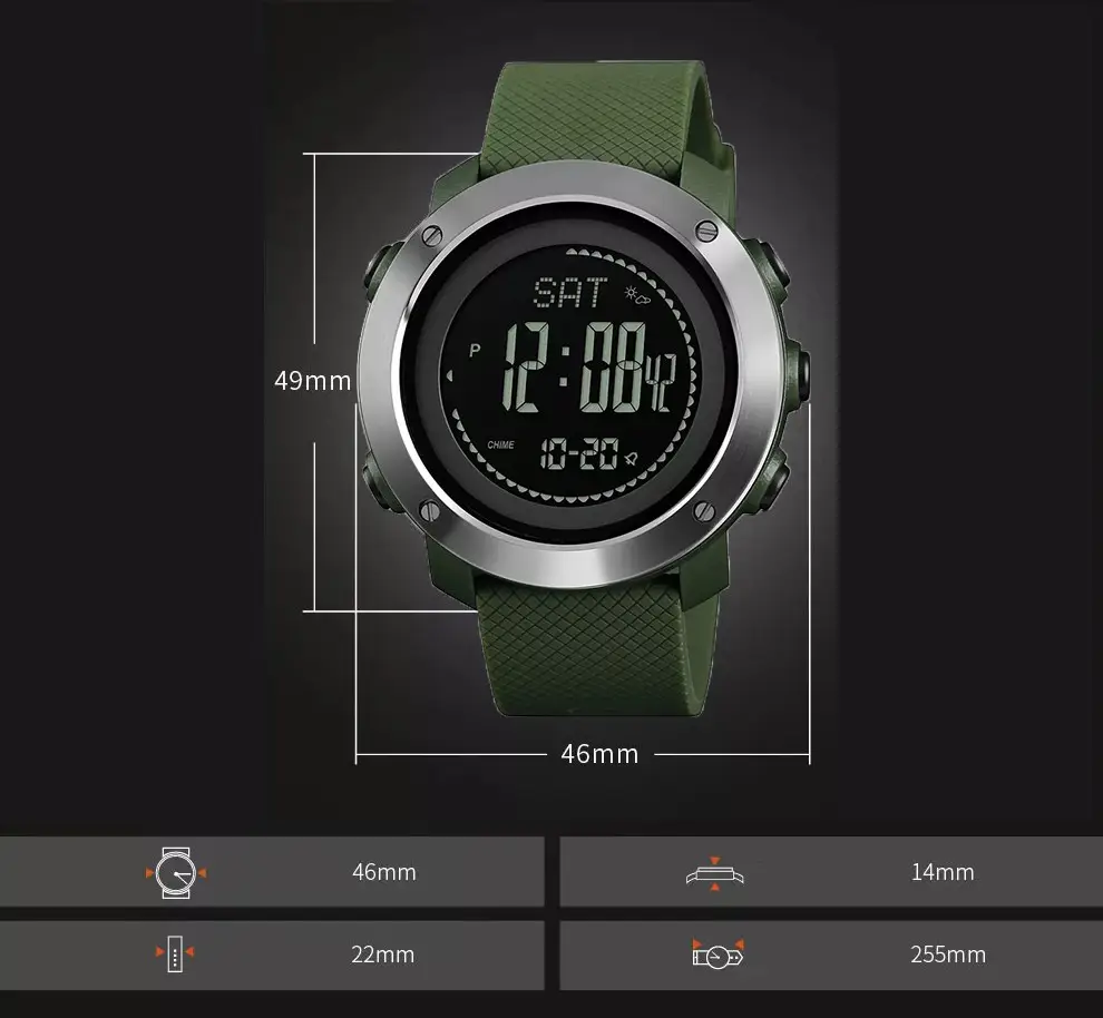 Чоловічий спортивний годинник Skmei 1427 з компасом та барометром Зелений Київ - фото 6