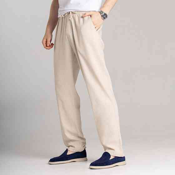 Мужские льняные брюки свободного кроя бежевые Pobedov Chill Киев