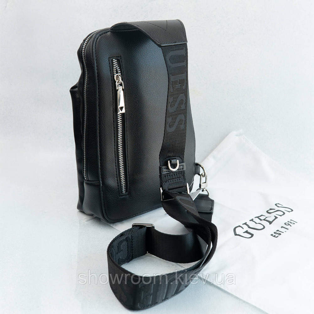Мужская сумка бананка на пояс и на грудь (слинг) Guess (7517) черная Киев - изображение 2