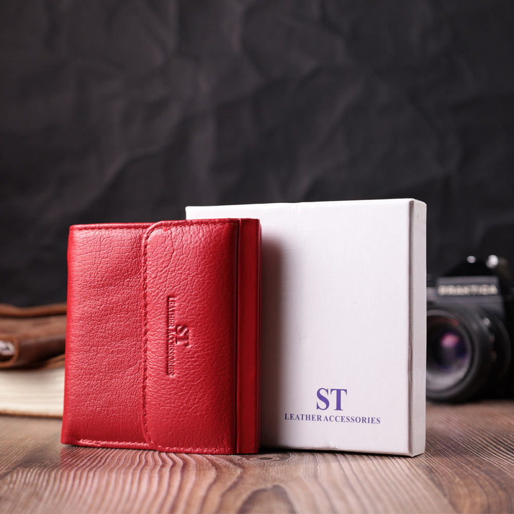 Яркий небольшой женский кошелек с монетницей снаружи из натуральной кожи ST Leather 22543 Красный Киев - изображение 8