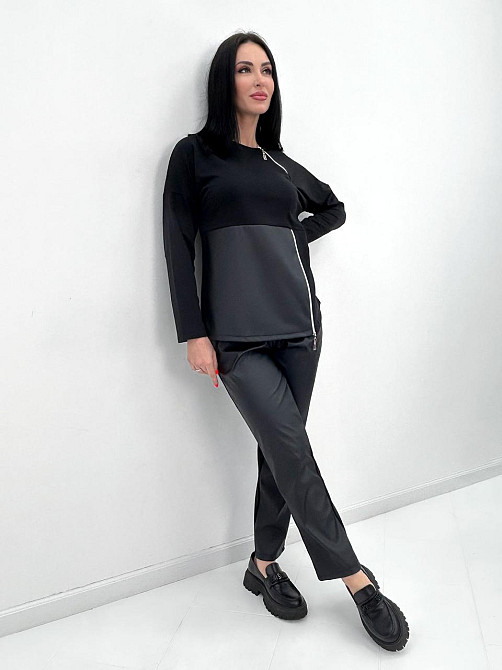 Повсякденний костюм з блискавками "Skylar" оптом | Норма і батал | Розпродаж моделі Чорний, 50-52 Київ - фото 3