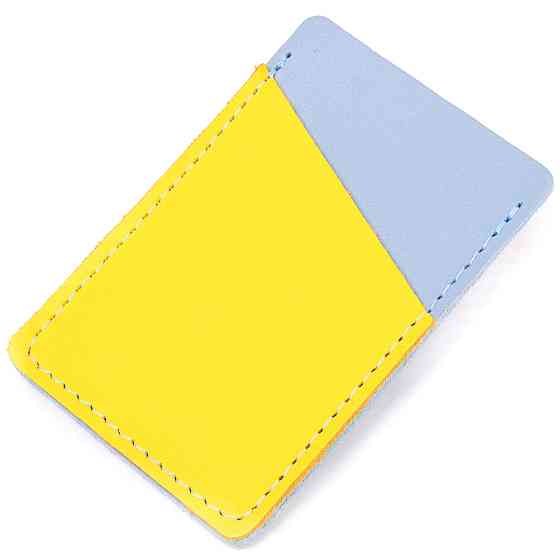 Оригинальный кожаный картхолдер комби двух цветов Сердце GRANDE PELLE 16701 Желто-голубой Киев