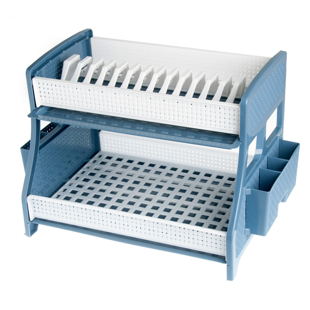 Сушка для посуды 2 ярусная, с 2-мя поддонами, R-Plastic сине-белая Одесса - изображение 3