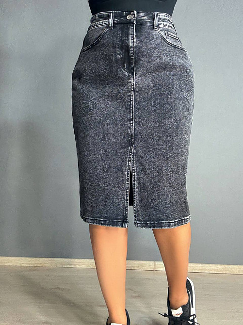 Спідниця жіноча джинсова Vanver 82050 пряма з розрізом середня довжина чорна , чорний, 31, 31, 85 см, 107 см Київ - фото 11