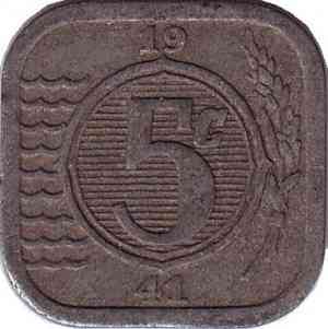 Монета 5 центов. 1941,42 год, Нидерланды. . (Цинк). Полтава