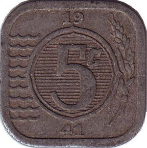 Монета 5 центов. 1941,42 год, Нидерланды. . (Цинк). Полтава - изображение 1