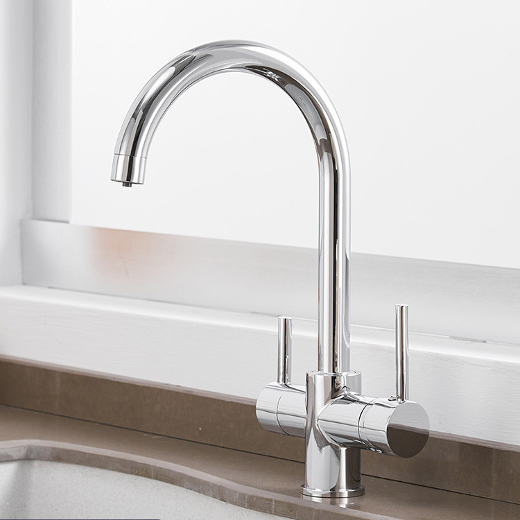 Змішувач для раковини на кухню двоважільний з краном для фільтрованої води WanFan вертикальний монтаж Нікель Кам'янець-Подільський - фото 1