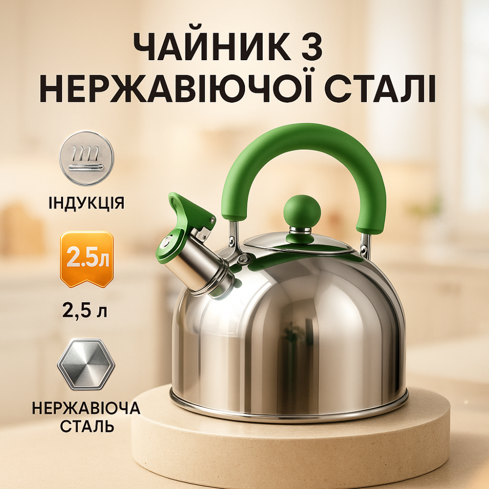 Чайник со свистком бакелитовой ручкой Unique UN-5302 2.5 л, Чайник на плиту для кухни FT-32 Львов - изображение 12