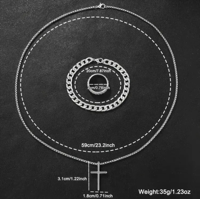 Подарочный набор для мужчин наручные часы с браслетом и цепочка с крестиком и кольцо серебристый Киев - изображение 8