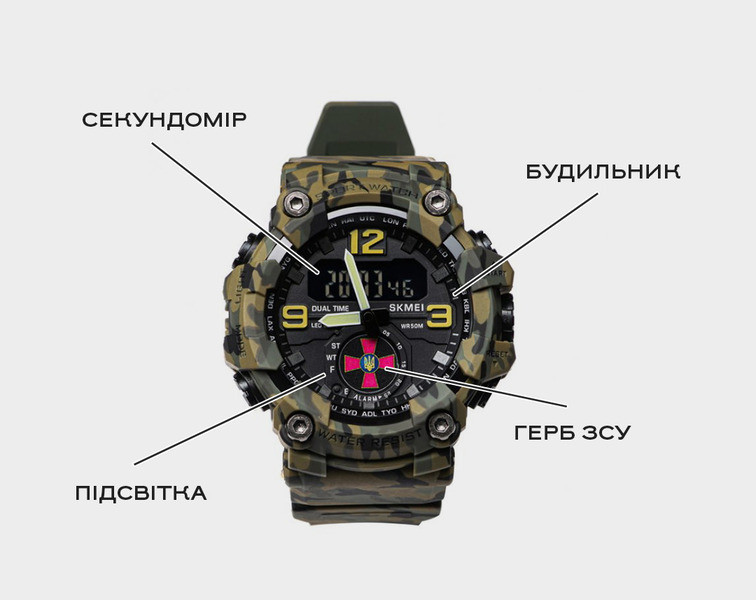 Часы мужские водостойкие тактические Skmei Brave ЗСУ Камуфляж Винница - изображение 9
