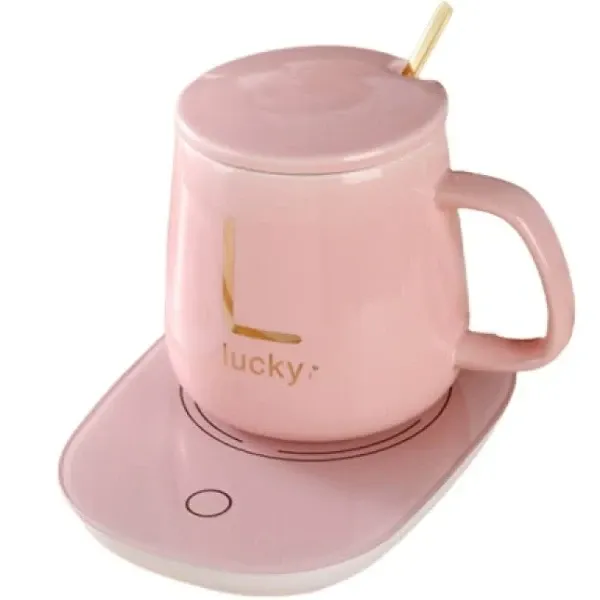 Чашка керамічна на підставці з підігрівом у подарунковій упаковці, в комплекті ложка та кабель, Рожева Одеса - фото 10