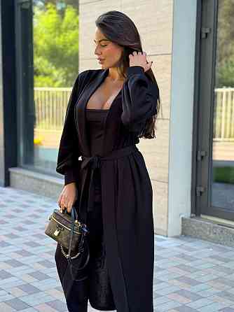 Женский базовый длинный кардиган с поясом плотная турецкая двухсторонняя ангора Черный Одесса