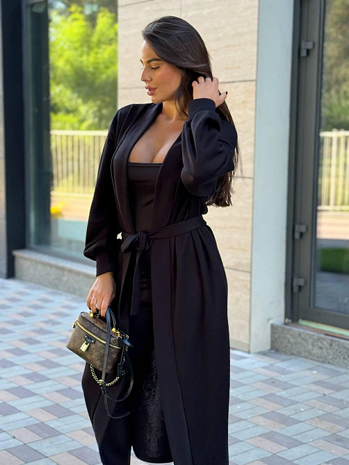 Женский базовый длинный кардиган с поясом плотная турецкая двухсторонняя ангора Черный Одесса - изображение 1