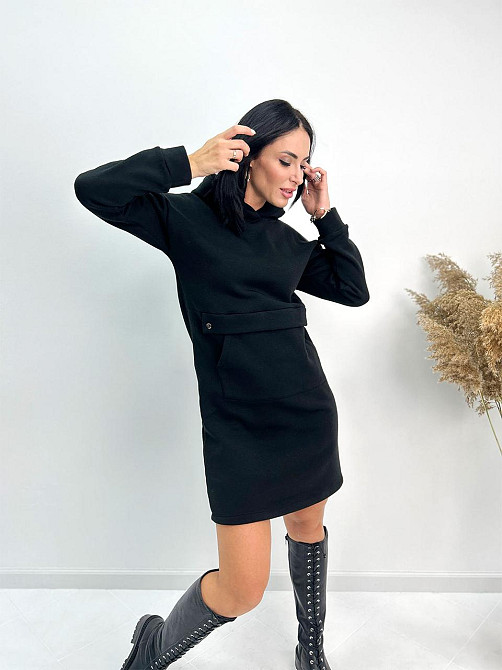 Тепле плаття-худі на флісі "Solo" оптом | Норма і батал Чорний, 46-48 Київ - фото 1