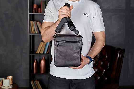 Месенджер із клапаном через плече 24х20х6, шкіряна барсетка Tiding Bag TD-20033 чорна Київ