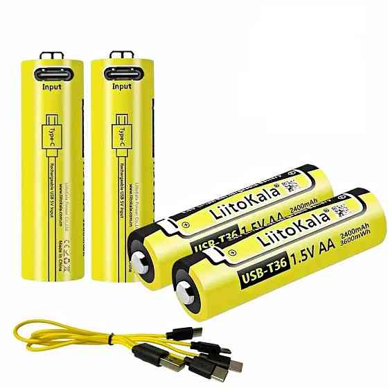 Аккумулятор 14500 LiitoKala Li-ion R6 2400mAh USB-T36 1.5V (4шт. АКБ + кабель) Винница