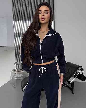 Жіночий теплий повсякденний костюм із лампасами, двобічний фліс Синій Одеса