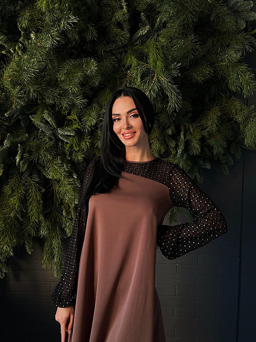 Вечірня сукня з прозорими рукавами Sofira 50-52, Шоколадний Київ - фото 7