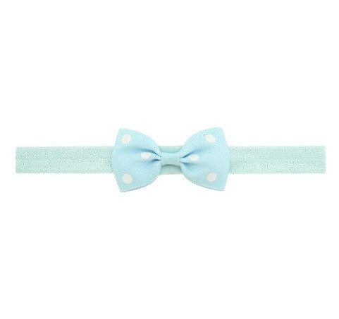 Дитяча світло-блакитна пов'язка в горошок - окружність 36-60см, бантик 7,5 см Київ - фото 1