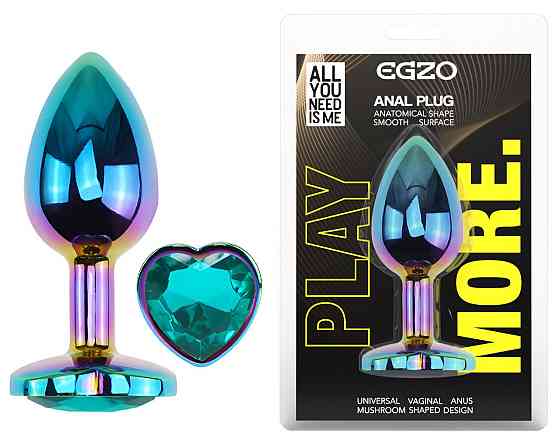 Анальная пробка с кристаллом EGZO - Multicolor Heart Plug Marine size M Sex Aura Киев
