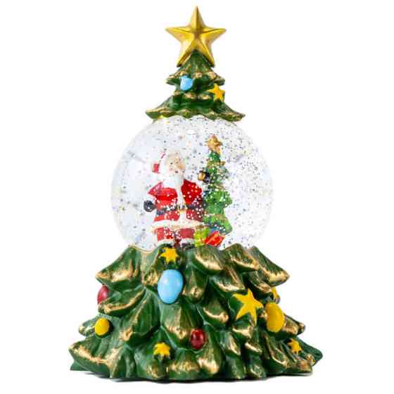Світильник-декор новорічний Ялинка з Сантою в кулі XHF-8001 LED 5 мелодій USB AAх3 (15х15х23см) Київ