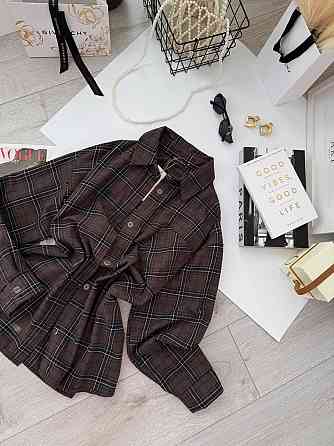 Женская базовая оверсайз рубашка в клетку Шоколад Одесса