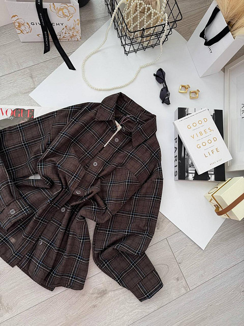 Жіноча базова оверсайз сорочка в карту Шоколад Одеса - фото 5