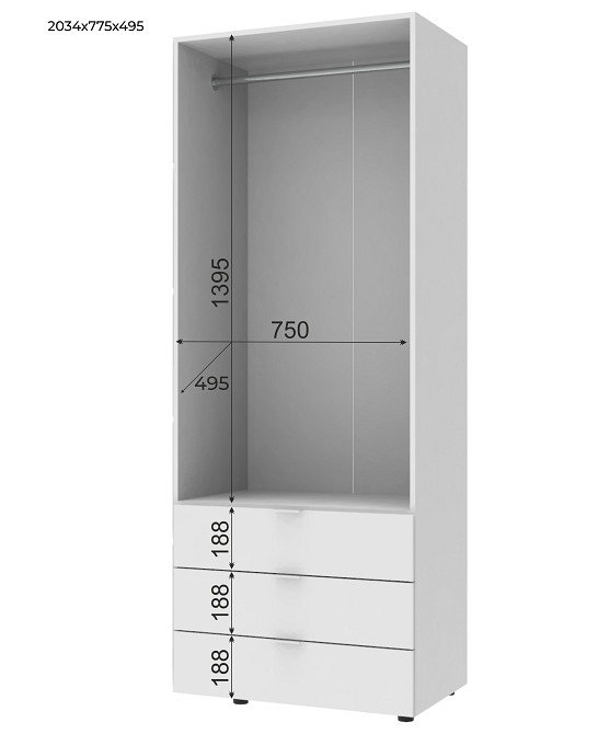 Комплект шаф для одягу Doros Гелар (2 шт.) 155х49,5х203,4 см Графіт (DRS-011117) Дніпро - фото 4
