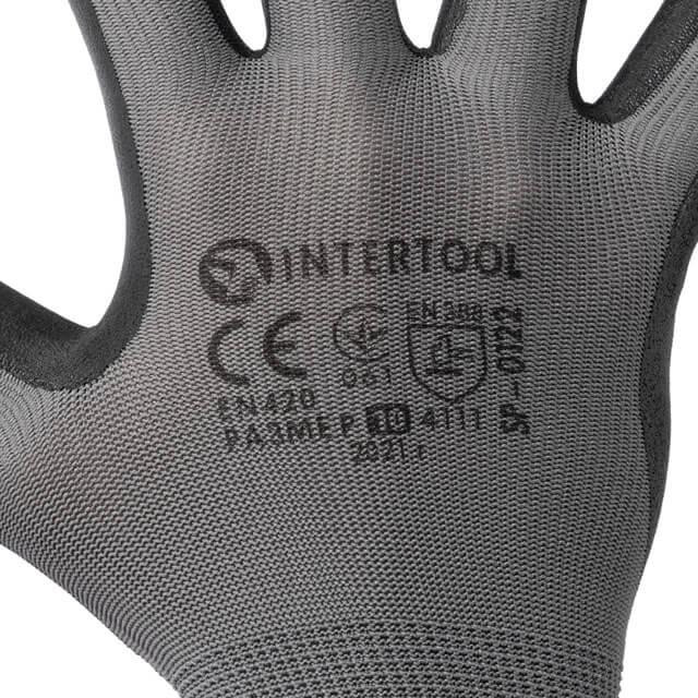 Рукавичка трикотажна з покриттям з нітрилу на долоні, синтетична, сіра, 10" INTERTOOL SP-0122 Київ - фото 2