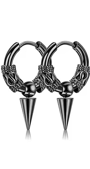 Сережки кільця чорні з підвіскою шип пара чоловічі сережки кільця масивні Київ - фото 1