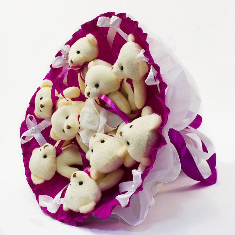 Букет з іграшок Ведмедики фуксія 5351IT з 9ю іграшками Вінниця - фото 3