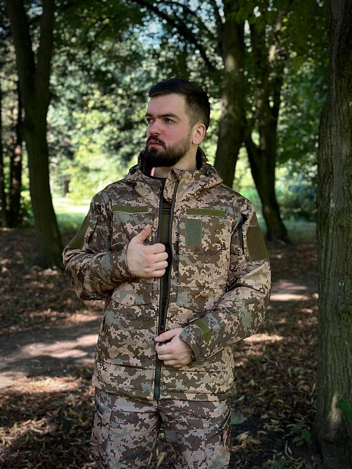 Чоловіча армійська демісезонна куртка піксель Soft Shell на Omni-Heat, військова куртка з капюшоном Львів - фото 7