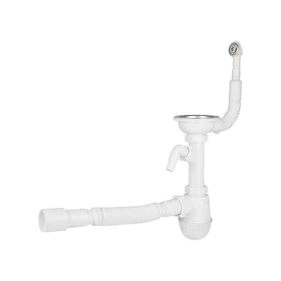 Сифон для кухонної мийки Lidz (WHI) 60 08 E001 01 ECO з круглим переливом (вихід 50 мм) Київ