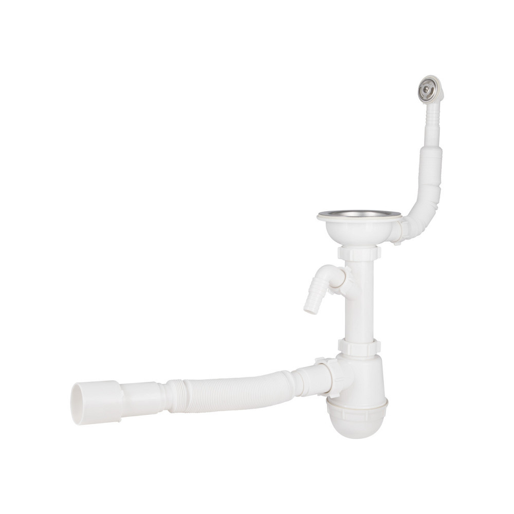 Сифон для кухонної мийки Lidz (WHI) 60 08 E001 01 ECO з круглим переливом (вихід 50 мм) Київ - фото 1